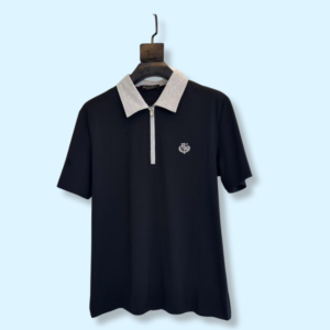 Loro Piana Zip Placket Polo with Contrast Collar - Black