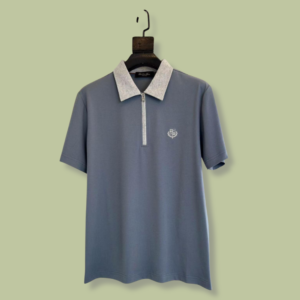 Loro Piana Zip Placket Polo with Contrast Collar - Steel Blue