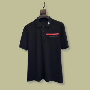 Prada Polo T-shirt with Red Zip Pocket - Black