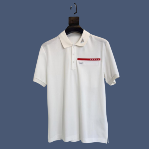Prada Polo T-shirt with Red Zip Pocket - White